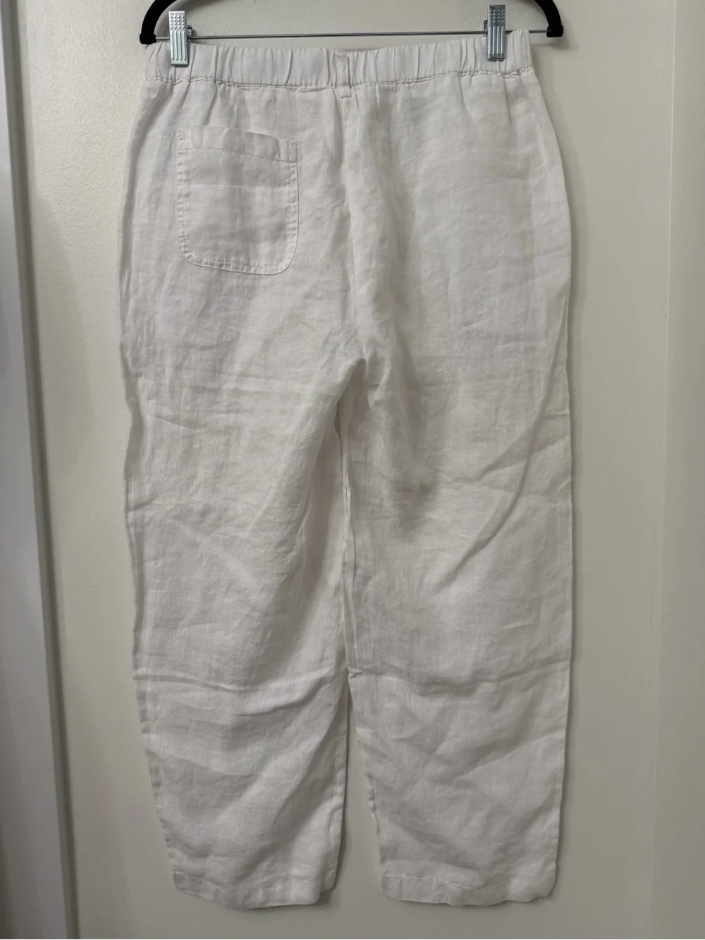 Quince 100% European Linen Pants White Cropped  Elastic-Waist Pockets Size M